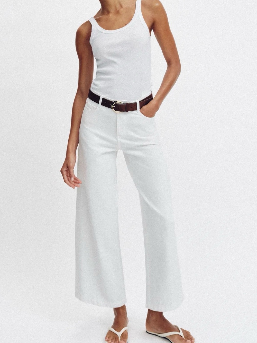 ZARA high rise wide leg cropped jeans